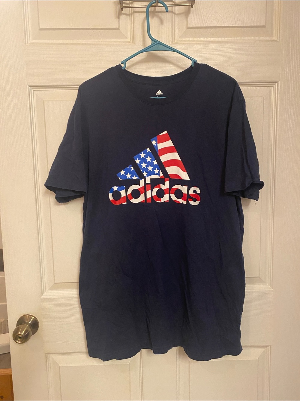 adidas Navy Short-Sleeve Tee with American Flag Logo Xl